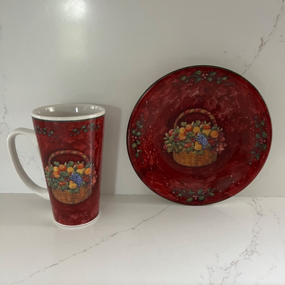 Retro Set of 4 Tall Mugs & Matching 4 Dessert Plates - Picture 5 of 15